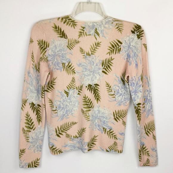 VTG Neiman Marcus Pink Floral 100% Cashmere Button Down Cardigan Women's Medium - Picture 2 of 7